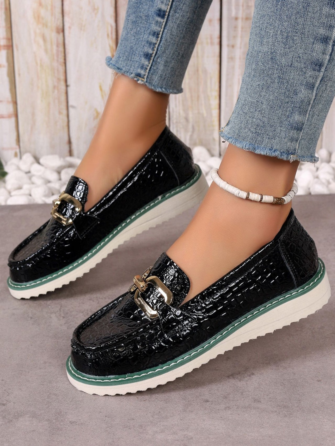 Mocassins en cuir PU avec bordure à boucle