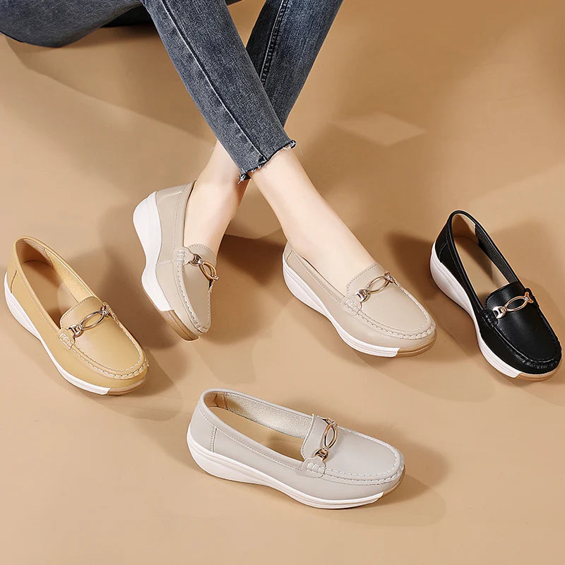 Mocassins plats en cuir véritable pour femmes