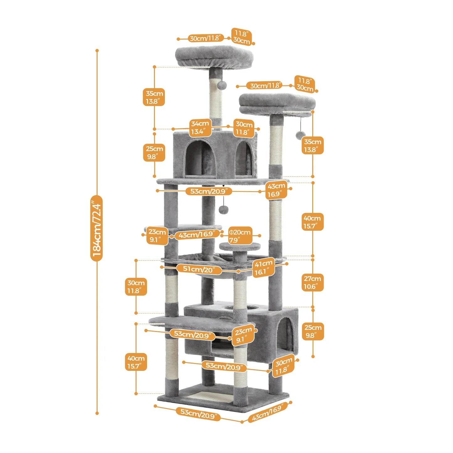 Grand arbre à chat et tour de 184 cm pour chats