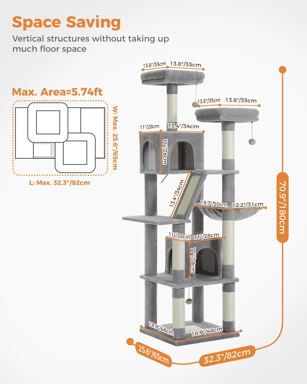 Grand arbre à chat d'intérieur de 180 cm