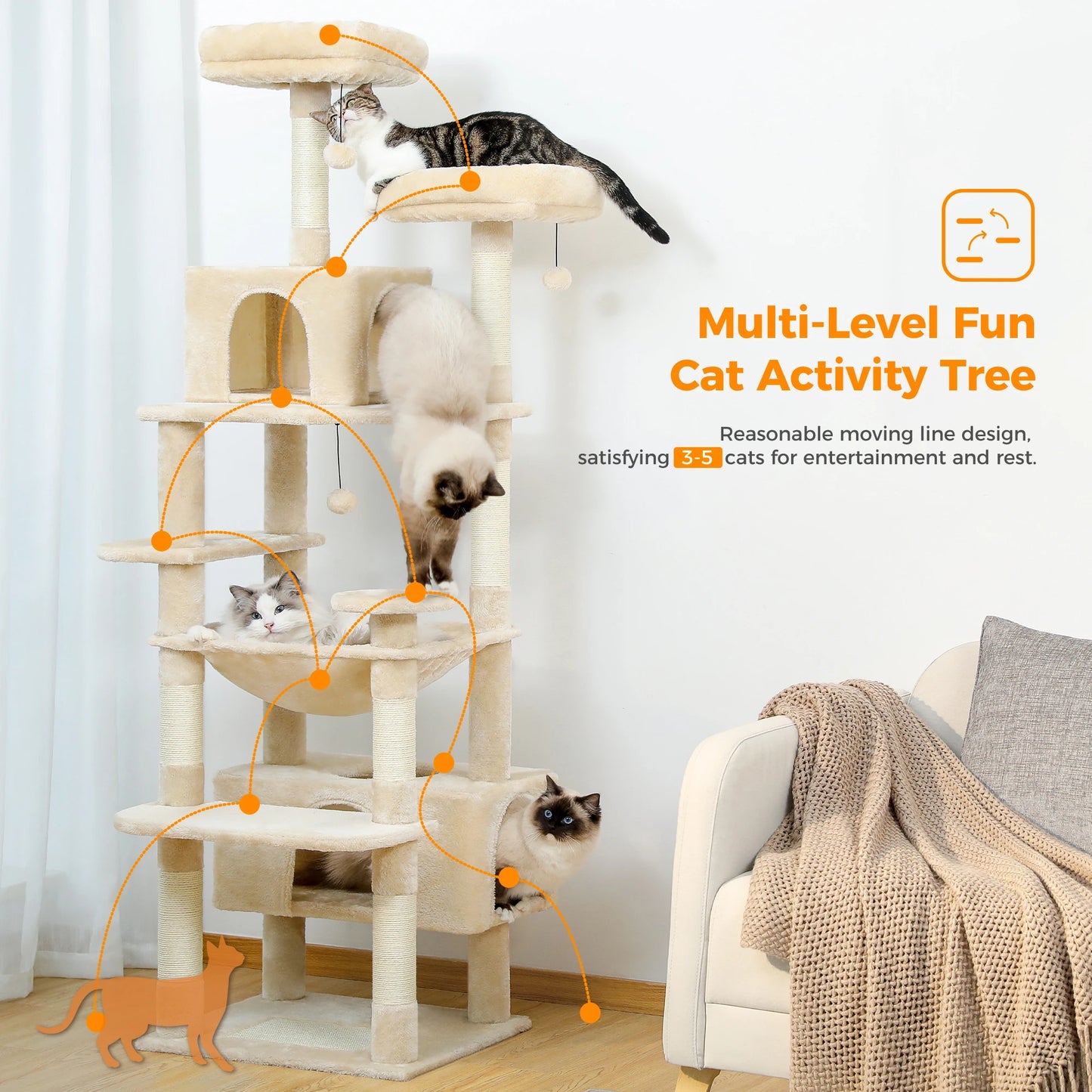 Grand arbre à chat et tour de 184 cm pour chats