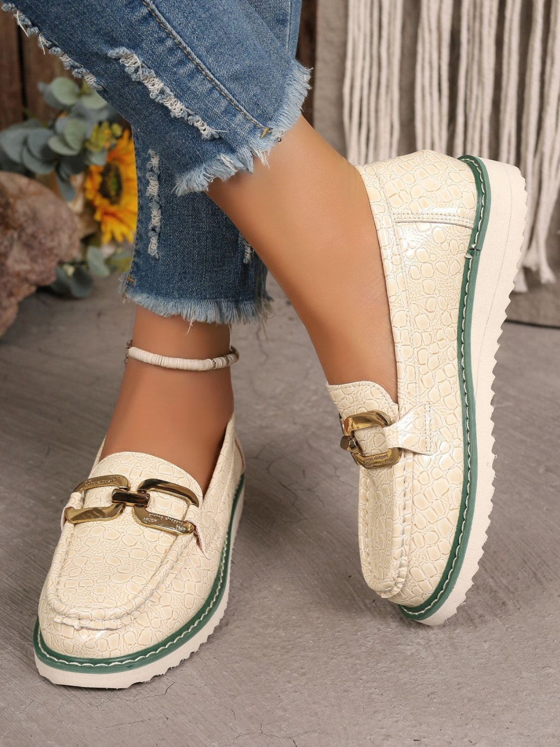 Mocassins en cuir PU avec bordure à boucle